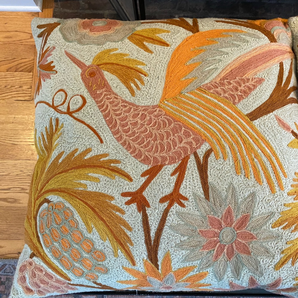 2 pottery barn Beatrice crewel embroidered 24x24 pillows with insert.